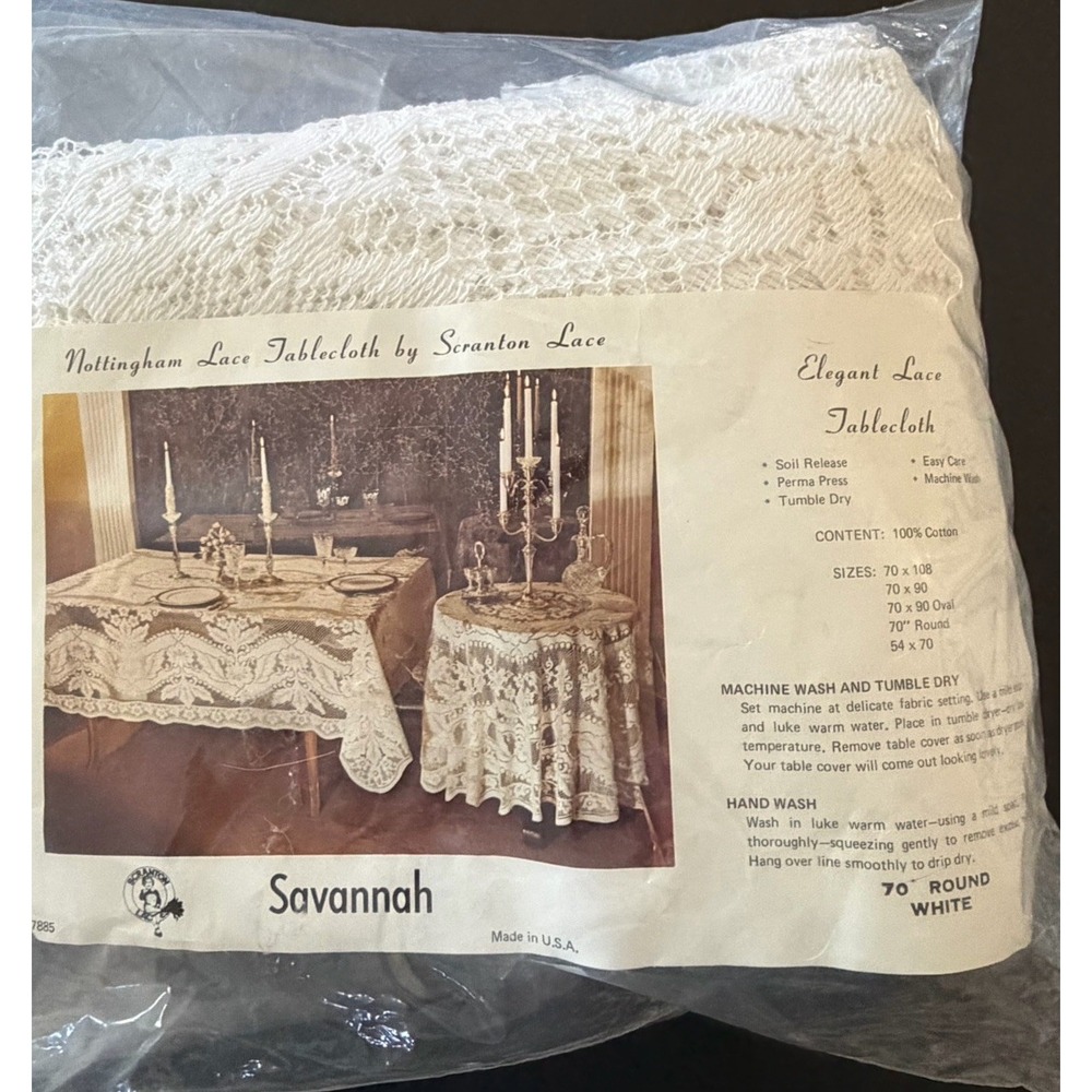 Scranton Lace Company SAVANNAH Nottingham Lace 70" Round Tablecloth